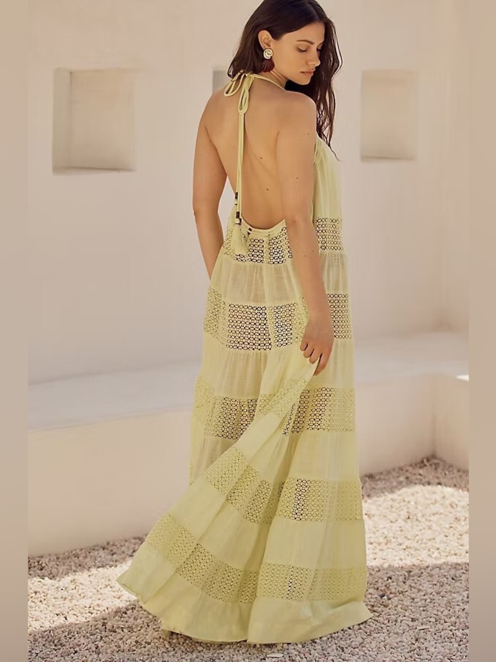 Anthropologie | Sheer Lace Tiered Maxi Dress size S